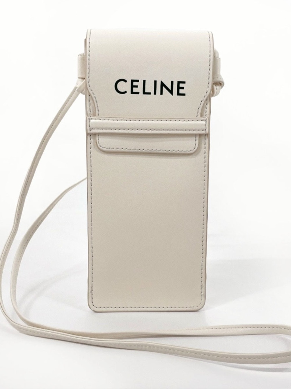 Celine Cream Leather Crossbody Phone Pouch